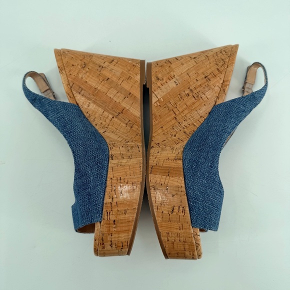 Stuart Weitzman Riviera Blue Denim Wedge Sandals 8 - Picture 5 of 8